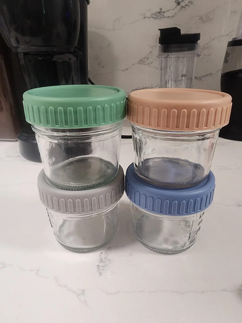 Baby Food Storage Jars with Pastel Silicone Lids - Set of 4